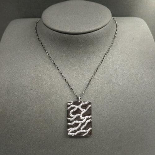 S925 sterling silver October new square brand striped diamond adjustable necklace female fashion mysterious black