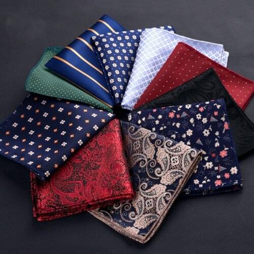 Luxury Mens Handkerchief Polka Dot Striped Floral Printed Hankies Polyester Hanky Business Pocket Square Chest Towel 23*23CM