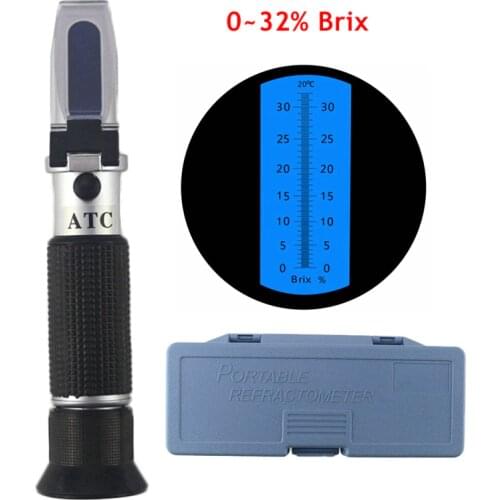 Portable Sugar Brix Refractometer Hand Held Optical Milk Refratometro 0-32% Brix Juice Tester Build in ATC