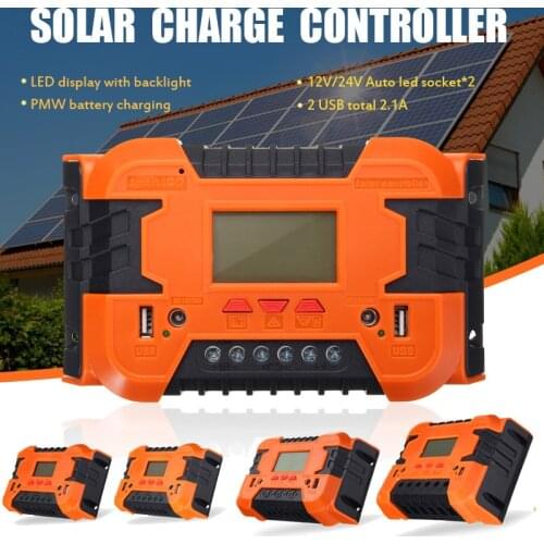 PWM10A/20A/30A/40A/50A/60A 12V/24V Auto Solar Panel Battery Charge Controller LCD Display Backlight Solar Collector Regulator