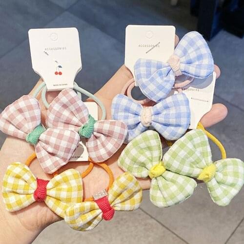2PCS/Set New Girls Cute Plaid Bow Elastic Hair Bands Kids Ponytail Holder Scrunchie Headband Children Fashion Hair Accessories