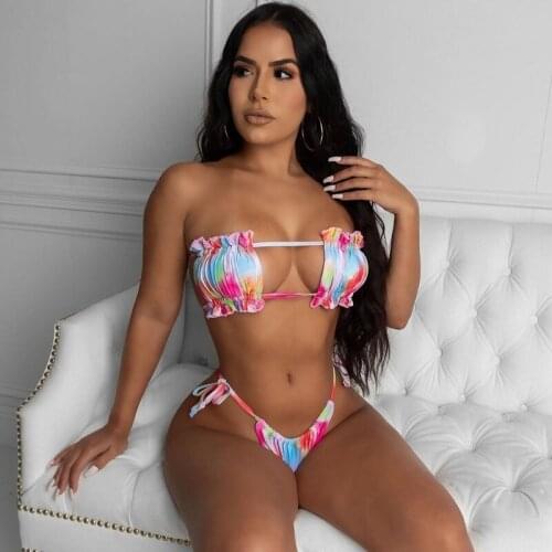 Sexy Women Micro Bikini Sets Swimsuit Leopard Printed Bikini Suit Boho Beach Swimwear Off Shoulder Bandage Tops Thongs Biquini