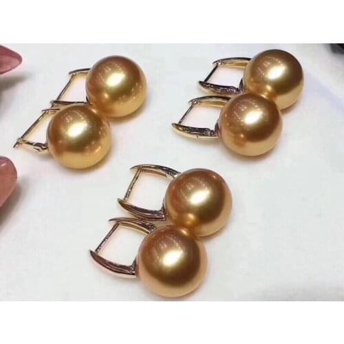 D318 Fine Jewelry Pure 18 K Yellow Gold Natural 9-10mm Fresh Water Golden Round Pearl Earrings for Women Fine Pearl Earrings