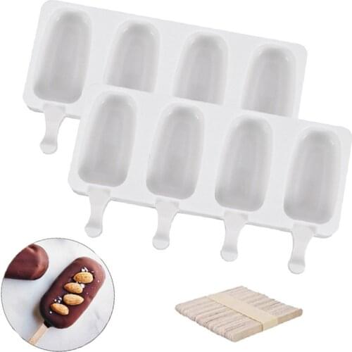 4 Hole Silicone Ice Cream Mould Ice Cube Tray Popsicle Barrel DIY Mold Dessert Ice Cream Mold with Popsicle Sticks