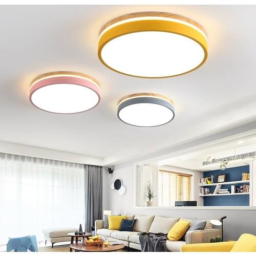 Nordic Led Wooden Aluminum Bedroom Ceiling Lamp Creative Simple Warm Round Macaron Lamp for Childrens Bedroom Living Room Study