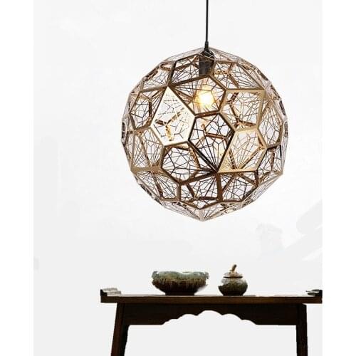 Modern Etch Web Pendant Lights Round Art Diamond Ball Stainless Steel Dining Room Bedroom Desktop Hanging Lamps Fixture WF1016