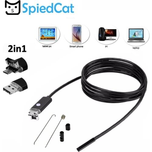 SPIED CAT 2 in 1 7mm Lens HD Micro/USB Waterproof Endoscope Borescope Snake Inspection Video Camera for Android PC Window