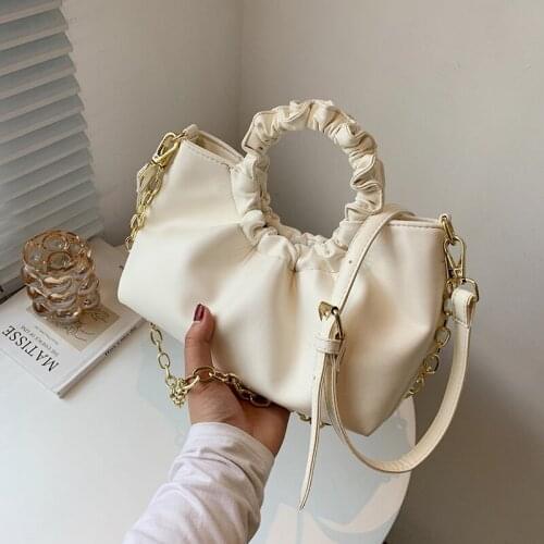 Textured Ruched Chain Pu Leather Handbags for Women New Fashion Large Capacity Solid Shoulder Crossbody Bags Hobos Female Bag