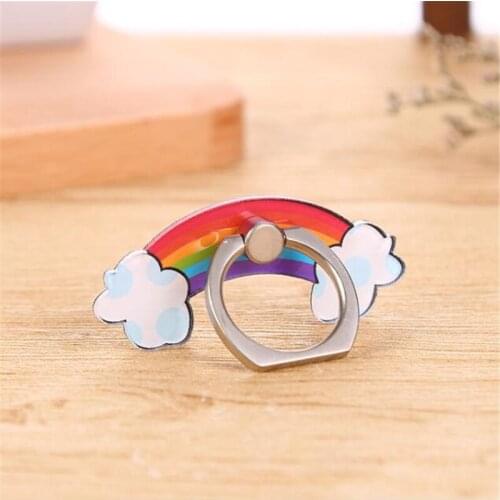 Universal Cartoon Rainbow Finger Ring Mobile Phone Holder 360 Degree Phone Ring Metal Stand Holder For Iphone For Samsung