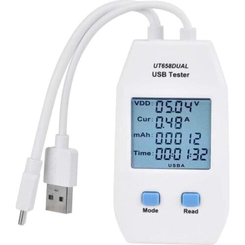 USB Tester, UNI-T LCD USB Tester Detector Voltmeter Ammeter Digital Power Capacity Tester Meter(UT658 Dual)