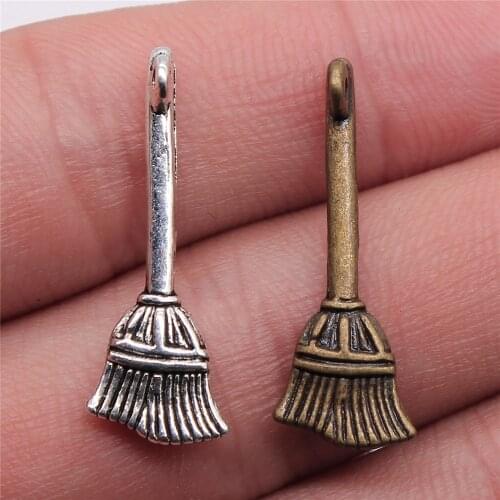 WYSIWYG 20pcs 27x10mm Pendant Broom WizardS Broom Charm Pendants For Jewelry Making MagicianS Broom Pendants