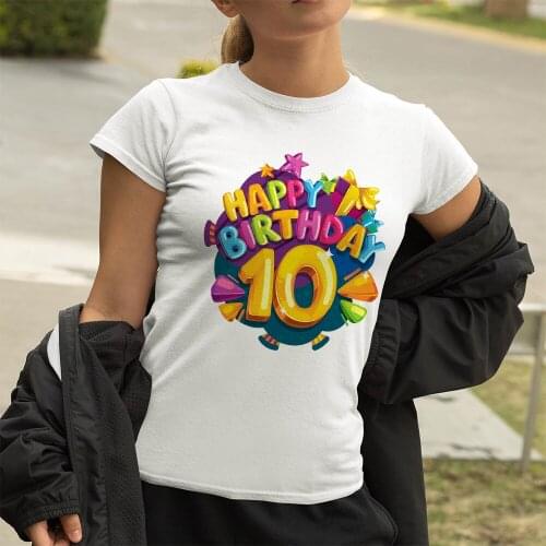 2021 Casual Women T-shirt Cartoon Happy Birthday Yellow 10 Printed Short Sleeve Trendy Harajcku Beautiful Round Neck Tshirt