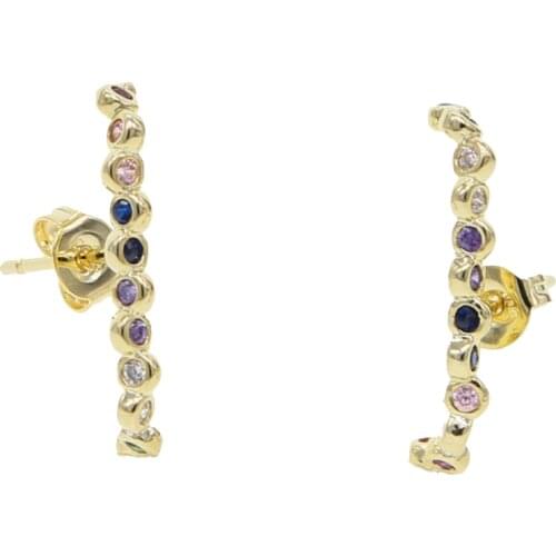 Gold silver color Earrings Bar Shape Crystal Ear Climbers Stud Earrings for Women Fashion Jewelry Single Row CZ Ear Studs