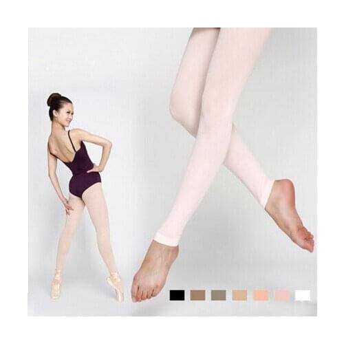 Women Footless Dance Tights with Waist and Crotch Lady Ballet Fitness Dancing Tights Nine Points Pantyhose Leggings 7Colors