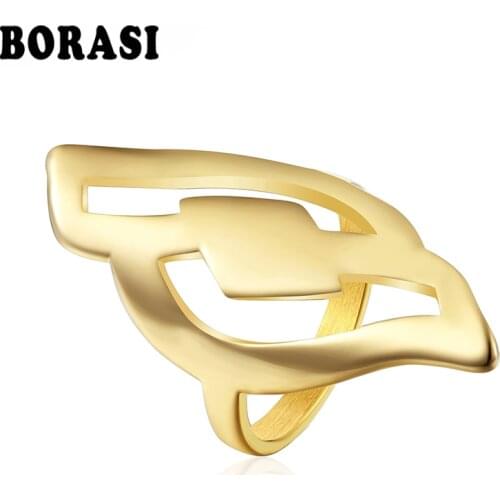 BORASI 316LStainless Steel Women Ring Maple leaves Rings For Girls Gold-Color Engagement Wedding Fashion Jewelry Party Rings