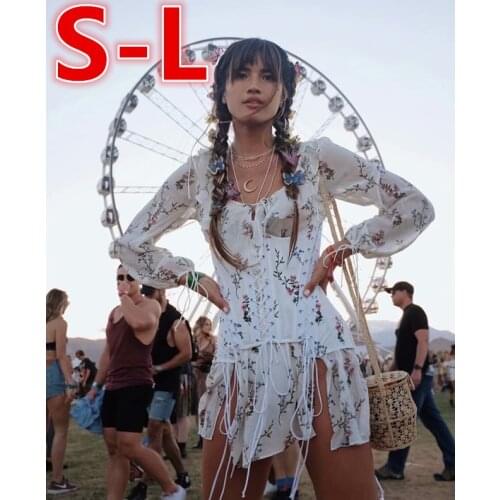 Elastic waist boho beach skirt ladies summer dress plus size floral print retro chiffon midi dress