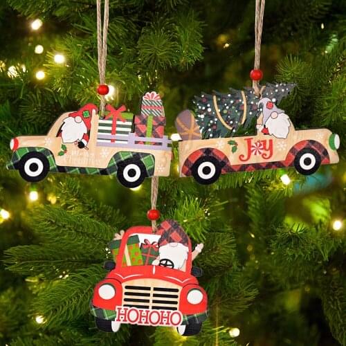 1PCs Wooden Christmas Pendant Mini Hanging Car Truck Xmas Tree Decorations For Party Halloween New Year2022 Home Decorate Gifts
