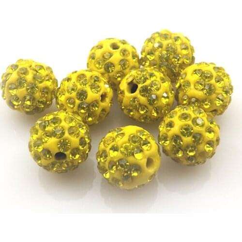100pcs/lot 10mm Yellow Rhinestone Loose Beads 6 Rows Pave Disco Ball For Jewelry Making