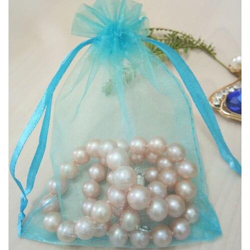Hot 100pcs Lake Blue Drawable Organza bag Drawstring pouch Wedding birthday Christmas party gift jewelry packaging display bags