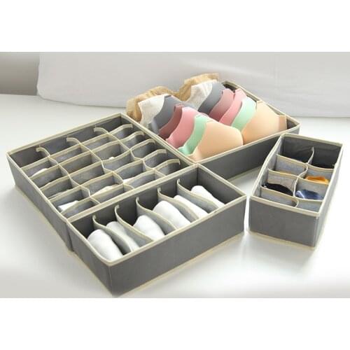 3-4pcs/set Foldable Drawer Organizers Storage Box Case For Bra Ties Underwear Socks Scarf Drawer Organizers Gray
