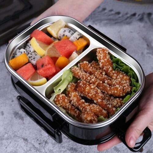 304 stainless steel Korean-style insulated double-layer portable lunch box student office lunch box large capacity grid box
