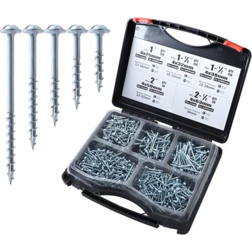 552 pcs Pocket Hole Screws Zinc Coated Coarse Thread Self Tapping Screw #2 Square Drive Washer Head Wood Screws with Plastic Box