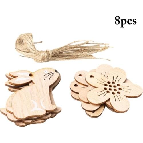 8PCS Easter Wooden Ornament Hanging Wood Flower Ornament Cute Rabbit Ornament Easter Hanging Ornaments