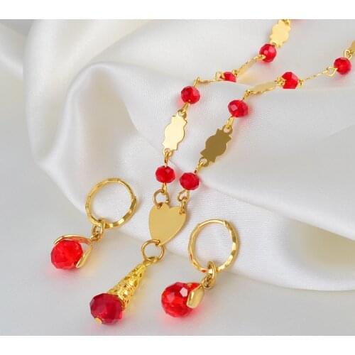 Anniyo Hawaiian Colorful Crystal Ball Beads Necklaces Earrings Sets Guam Micronesia Chuuk Pohnpei Marshall Jewelry Gift #240806