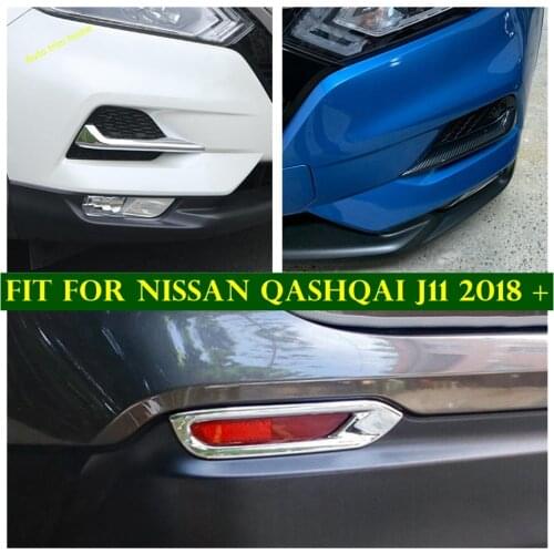 ABS Chrome / Carbon Fiber Front & Rear Foglight Fog Lights Lamps Eyelid Eyebrow Cover Trim For Nissan Qashqai J11 2018 2019 2020