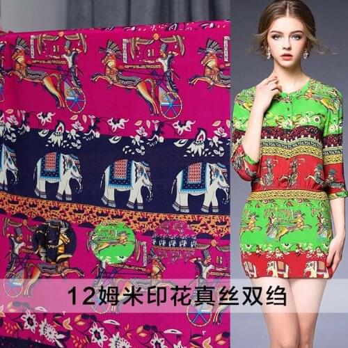 White waxberry Elephant Positioning 100% Silk Crepe de Chine 3 Colors Print Summer Dress Fabric Fabric Free shipping