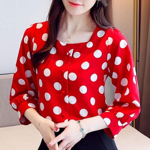 Blouse Women 2021 O-neck Dot Chiffon Blouse Shirt Women Tops Summer Short Sleeve Blouse Women Shirts Blusas Camisas Mujer D195
