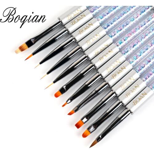 BQAN 7/9/11mm Nail Brush UV Gel Liner Painting Pen Acrylic Drawing Brush for Nails Gradient Rhinestone Handle Nail Art Tool