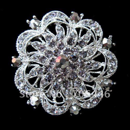 2.2 Inch Rhodium SIlver Plated Vintage Style Large Size Grey and Jet Black Crystal Flower Brooch