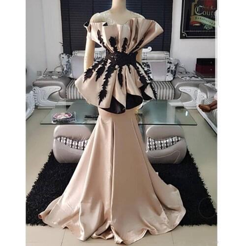 2019 African Mermaid Prom Dresses Unique Ruffles Lace Appliques Arabic Long Evening Dress Off the Shoulder Formal Gown Plus Size