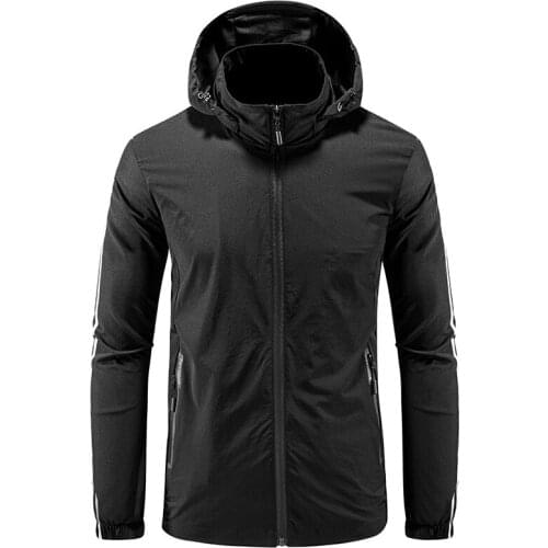 Breathable Waterproof Jacket for Men Quick Dry Light Lining Windbreaker Removable Hood Activity Zipper Pockets Outdoor Wear Coat