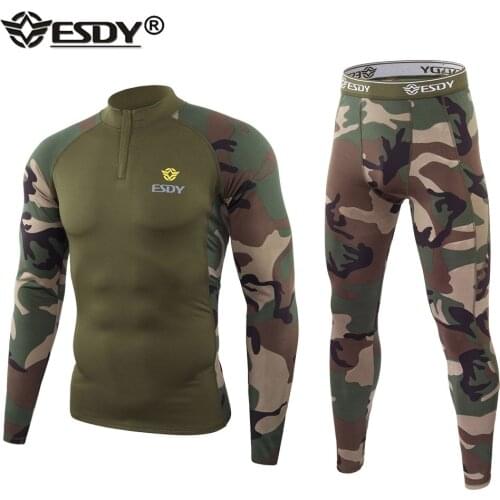ESDY Camouflage Athletic Thermal Underwear Sets Men Functional Training Sports Sexy Fitness Quick Drying Long Johns Run Tracksui