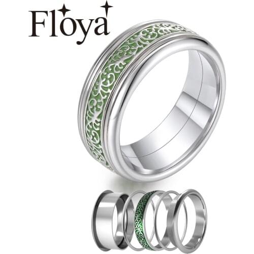 Floya 8mm Width Rings Green Enamel Arctic Symphony Interchangeable Inner Band Femme Stainless Steel Ring Argent Lovers
