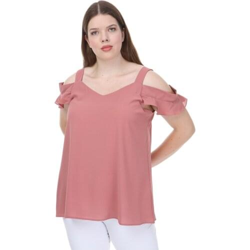Hanezza Plus Size Women Fashion 2020 Summer Clothing Slash Neck Blouse High Quality Polyester Blend Blouse 42-52 EU Casual Female Blouse