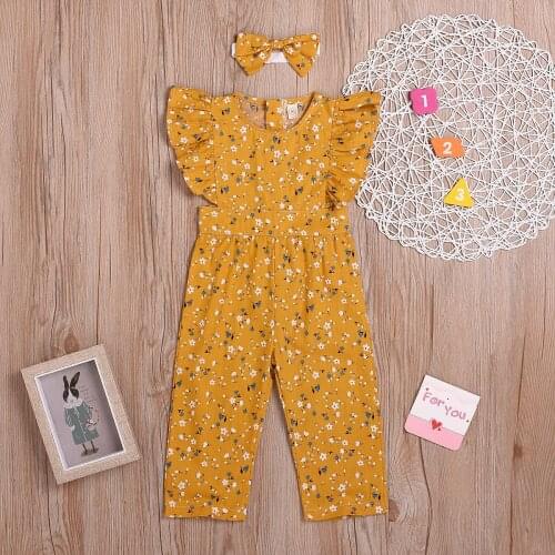 INS Toddler Girls' Jumpsuit Summer New Ruffles Sleeves Floral Jump Suit Baby Clothing Baby Clothes Girl Rompers