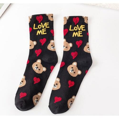 Kawaii Animals and Letter Woman Socks Cotton for Spring Autumn Winter Funny Bear Socks Women 010603