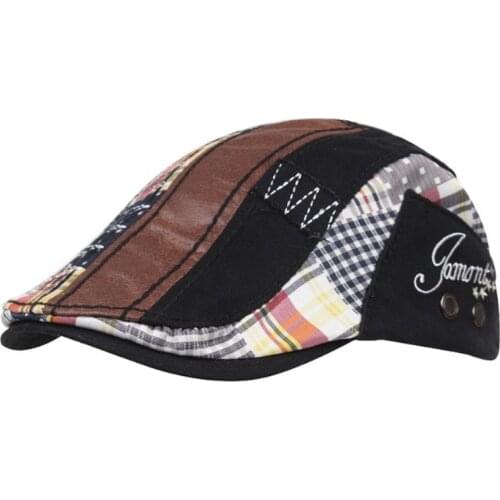 Hat cap mens European and American British casual cap stitching beret