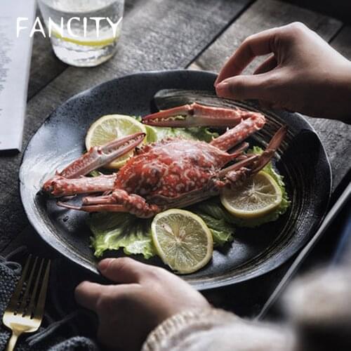 FANCITY Japanese style retro hand-painted ceramic steak western food plate dish plate flat plate round plate breakfast dessert