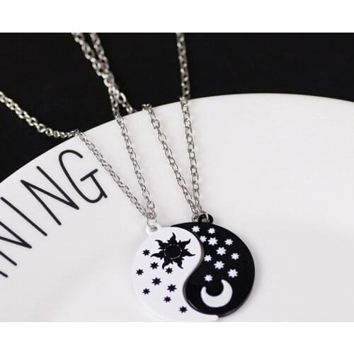 Sun Moon Necklace Best Friend Gift Black White Friendship Pendant Couple Choker Men And Women Jewellery