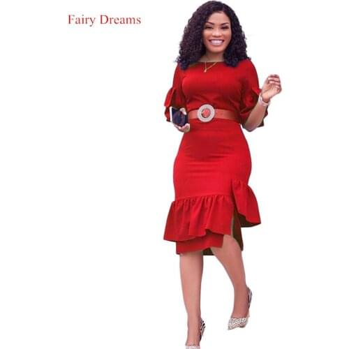 African Dresses for Women Autumn and Winter New Half Sleeves O Neck Plus Size Africa Lady Clothes Mid-Length Elegant Clothing