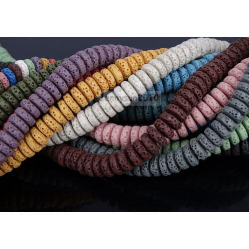 Colorful Volcanic Lava Gems Stone Heishi Spacer Loose Beads 8.5'' 4x8mm 4x10mm for Jewelry Making Crafts 5 Strands/Pack