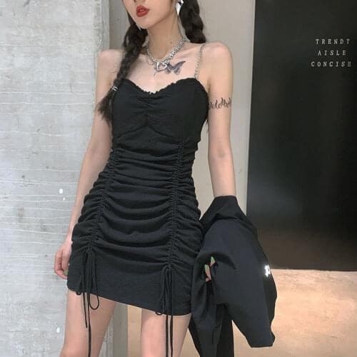 Summer Dresses For Women 2021 Clothes Strap Mini Black Bodycon Sexy Corset Slip Gothic Dress Harajuku Cottagecore Robe Goth