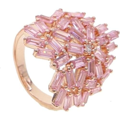 Double Fair Unique New Simple Love Heart full pink Zircon rose Gold Color Rings For Women Gift Fashion Jewelry