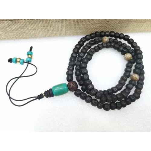 BRO689 Master design Tibetan 108 Black Old Rudraksh Bodhi Prayer Mala 7mm Free Ship