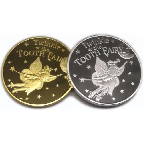 Tooth Fairy Gold Silver Coin Children Baby Teeth Growth Gifts Souvenir Art Crafts Decoration Kids Tooth Change Coins