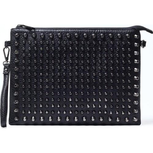 DAEYOTEN Famous Brands Mens Clutch Handbag Rivets Decoration Envelope Bag Unisex Pu Leather Handbags 2019 Free Shipping ZM0379